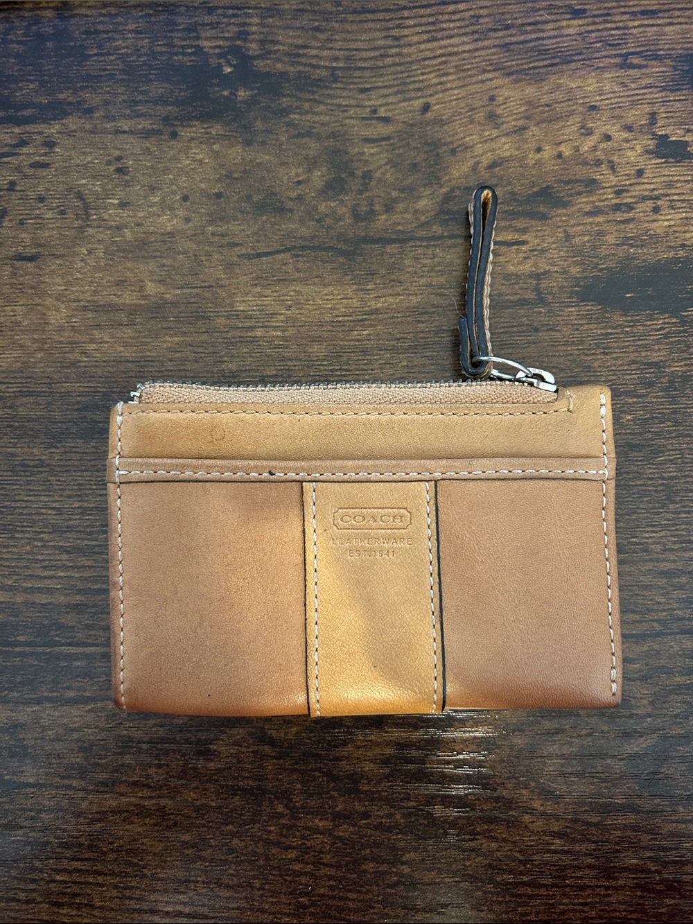 Coach Leather Zip Card Case in Tan and Brown